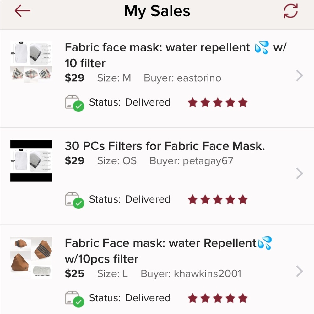 100% ⭐️⭐️⭐️⭐️⭐️ for all masks order (ship daily)
